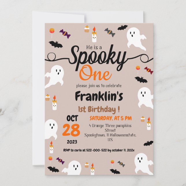Spooky One First Birthday Ghost Halloween Personal Invitation (Front)