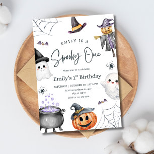 Spooky One First Birthday Halloween Ghost Pumpkin Invitation