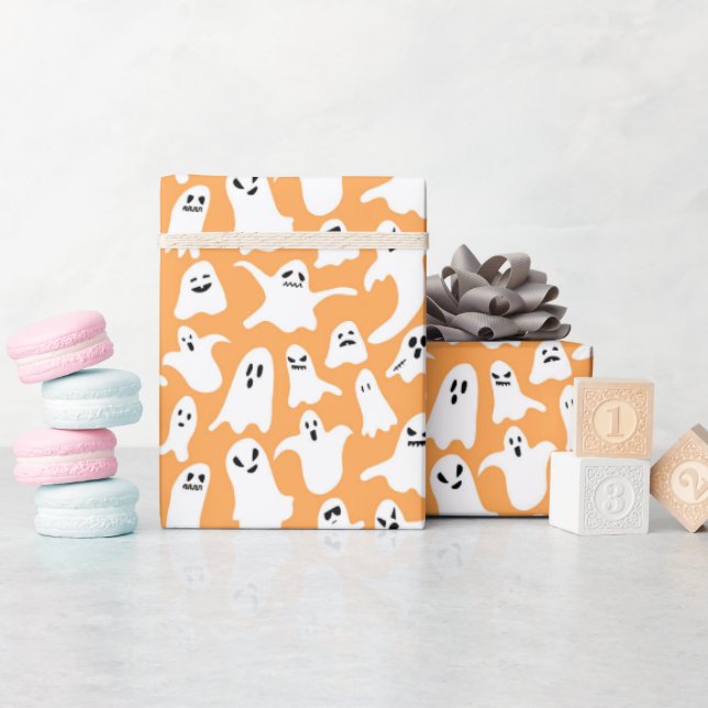 Spooky One First Birthday Halloween Orange Wrapping Paper (Baby Shower)