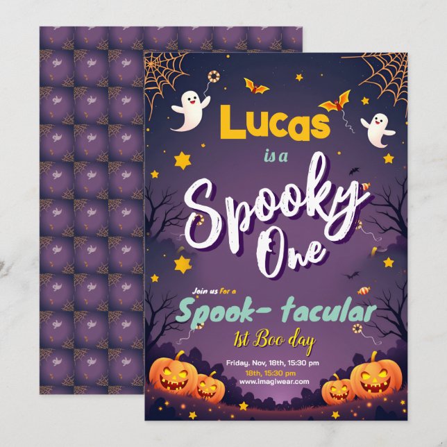 Spooky One First Birthday Invitation First Boo Day (Front/Back)