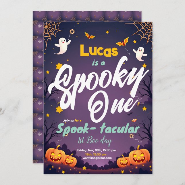 Spooky One First Birthday Invitation First Boo Day (Front/Back)