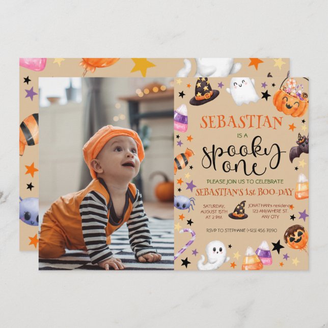 Spooky One Ghost 1st Birthday Halloween Invitation (Front/Back)