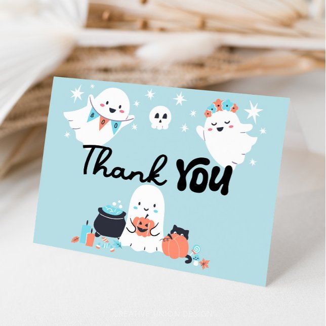 Spooky One Ghost Boy 1st Birthday Party Thank You Card (Creator Uploaded)