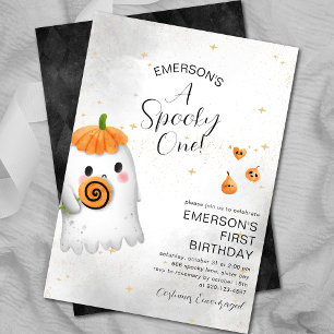 Spooky One Ghost First Birthday Party Invitation