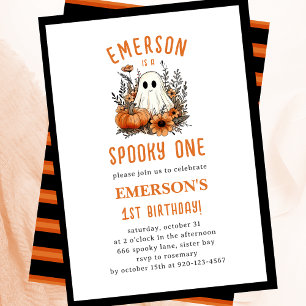 Spooky One Ghost Halloween Birthday Party Invitation