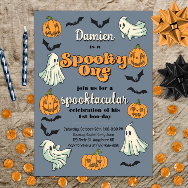 Spooky One Ghost Halloween Fall First Birthday Invitation (Creator Uploaded)