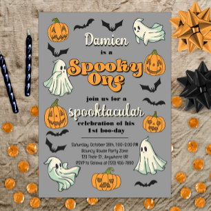 Spooky One Ghost Halloween Fall First Birthday Invitation