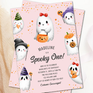Spooky One Ghost Halloween Girl 1st Birthday Party Invitation