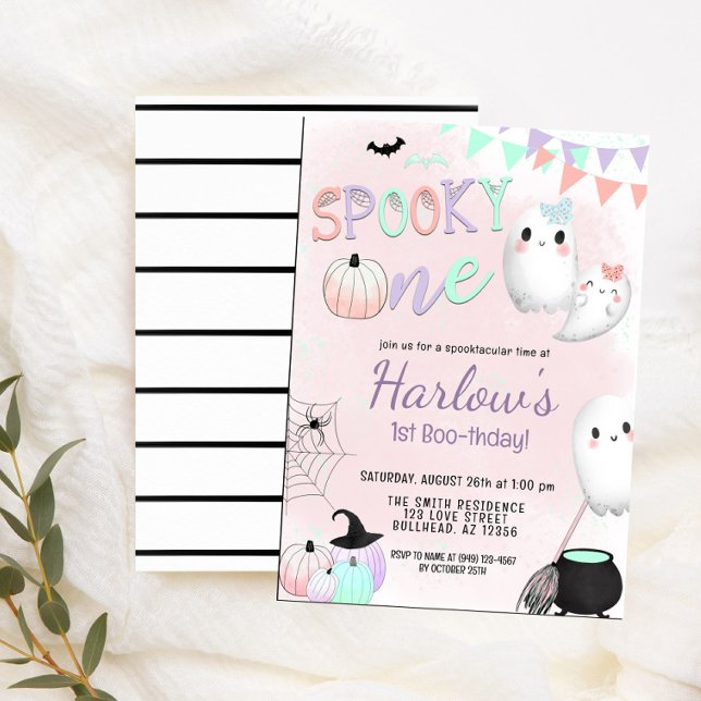 Spooky One Ghost Pastel Halloween 1st Birthday  Invitation (Creator Uploaded)