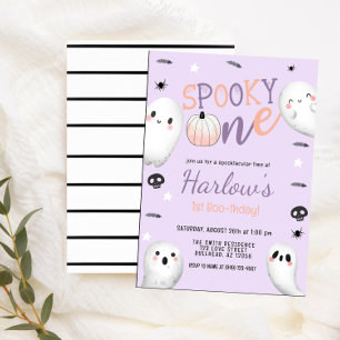 Spooky One Ghost Pastel Purple Halloween Birthday  Invitation