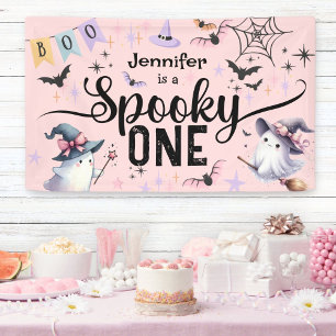 Spooky One Girl Cute Ghost Halloween 1st Birthday Banner