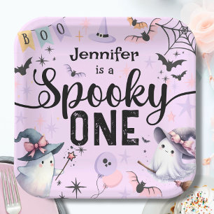 Spooky One Girl Cute Ghost Halloween 1st Birthday  Paper Plate