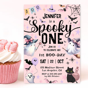 Spooky One Girl Halloween 1st Birthday Boo Ghosts Invitation