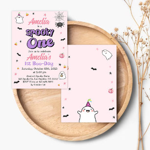 Spooky One Girl Halloween 1st Birthday Cute Ghost Invitation