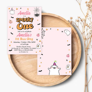 Spooky One Girl Halloween 1st Birthday Cute Ghost Invitation