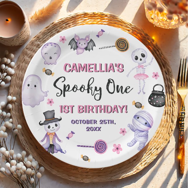 Spooky One Girls Halloween 1st Birthday  Paper Plate (Creator Uploaded)