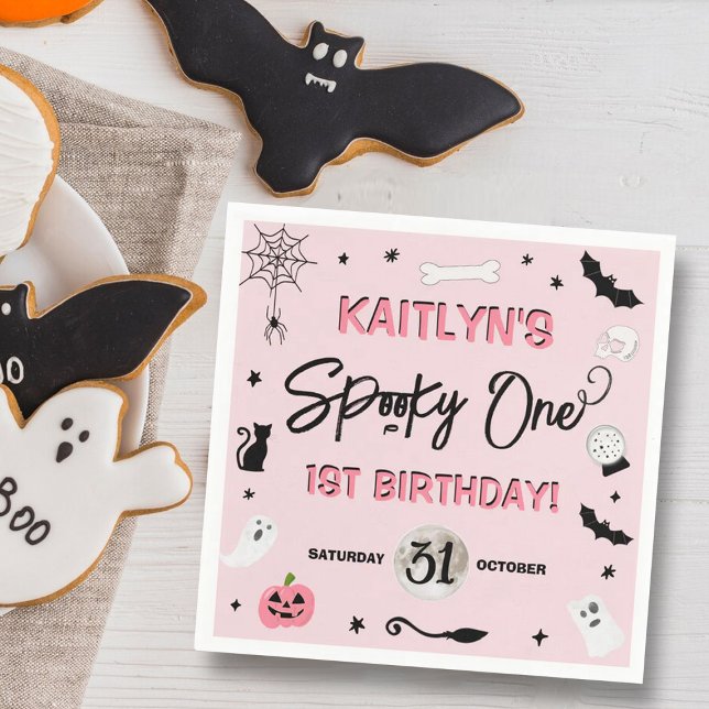 Spooky One! Girls Halloween 1st Birthday Party Napkin (Creator Uploaded)