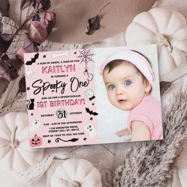 Spooky One! Girls Halloween 1st Birthday Photo Invitation (Creator Uploaded)