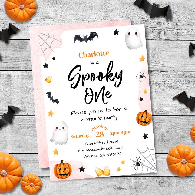 Spooky One Girls Pink Halloween 1st Birthday Invitation (Creator Uploaded)