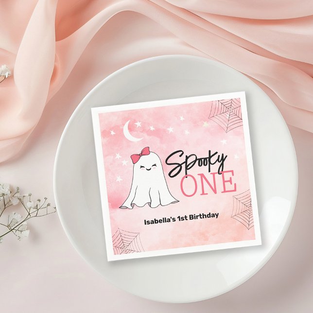 Spooky One Girly Ghost 1st Birthday Party Napkin (Creator Uploaded)