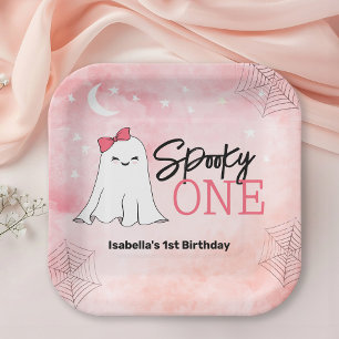 Spooky One Girly Ghost 1st Birthday Party Paper Plate