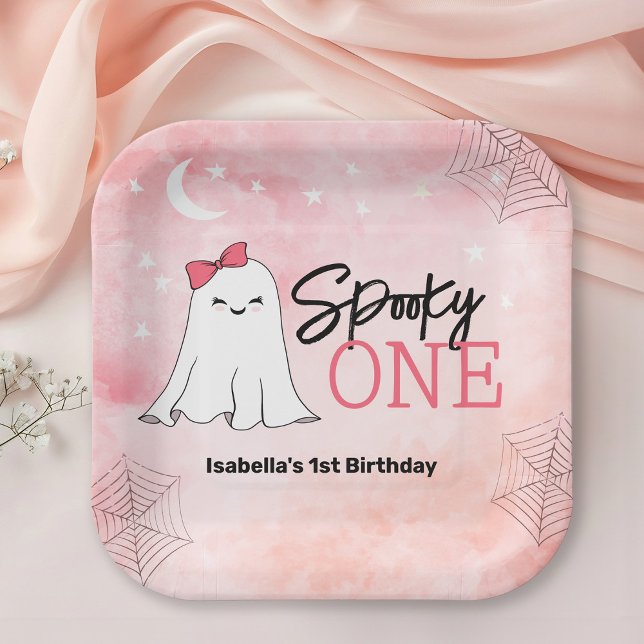 Spooky One Girly Ghost 1st Birthday Party Paper Plate (Creator Uploaded)