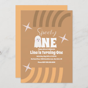 Spooky One Groovy Ghost Halloween Birthday Brown Invitation