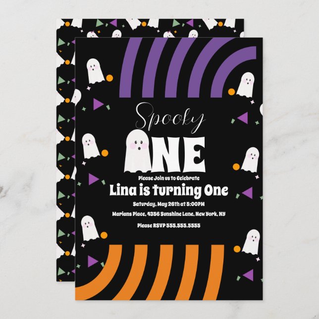 Spooky One Groovy Ghost Halloween Birthday  Invitation (Front/Back)