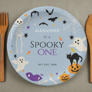 Spooky One Halloween 1st Birthday Blue Paper Plate