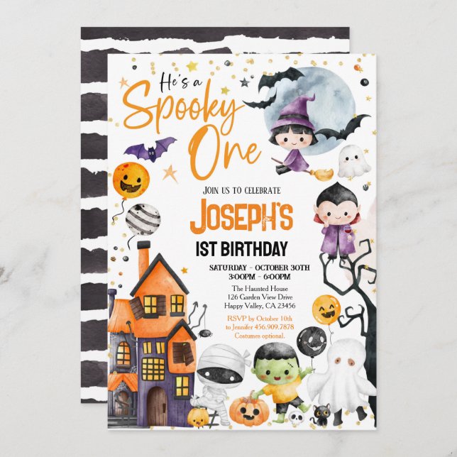 Spooky One Halloween 1st Birthday Costume Party Invitation (Front/Back)