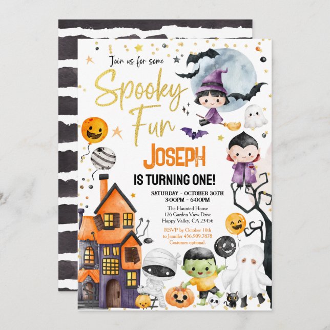 Spooky One Halloween 1st Birthday Costume Party Invitation (Front/Back)