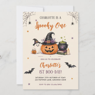 Spooky One Halloween 1st Birthday Girl Ghost Invitation