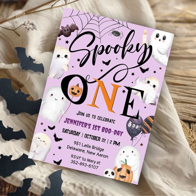 Spooky One Halloween 1st Birthday Girl Purple Invitation (Creator Uploaded)