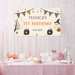 Spooky One Halloween 1st Birthday Girls Ghost Banner