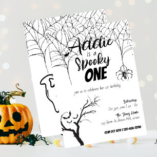 Spooky One   Halloween 1st Birthday   Invite B+W