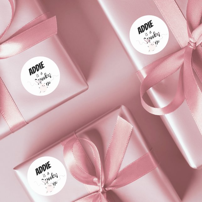 Spooky One | Halloween 1st Birthday | Minimal Pink Classic Round Sticker (Creator Uploaded)