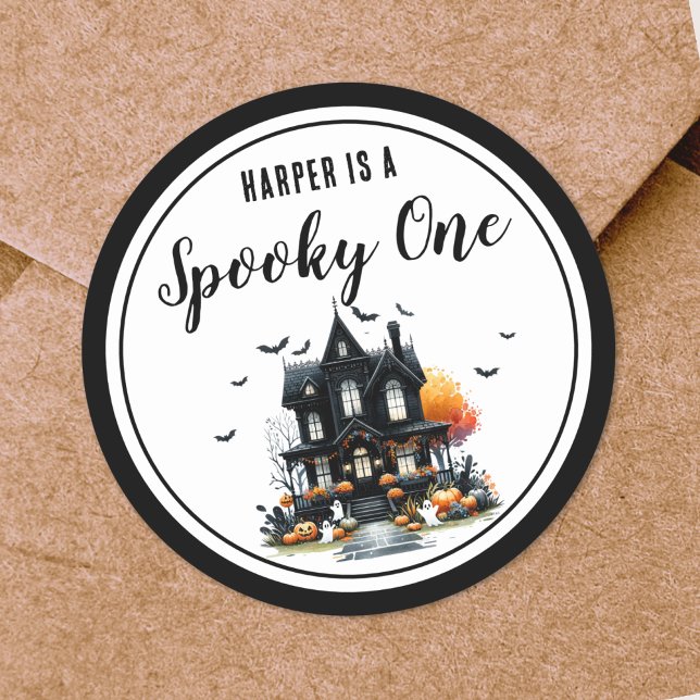Spooky One Halloween 1st Birthday Party Classic Round Sticker (Spooky One Halloween 1st Birthday Party Classic Round Sticker)