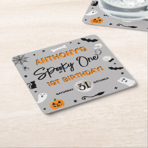 Spooky One! Halloween 1st Birthday Party Square Paper Coaster