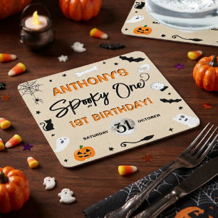 Spooky One! Halloween 1st Birthday Party Square Paper Coaster
