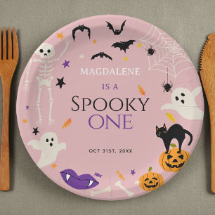 Spooky One Halloween 1st Birthday Pink Paper Plate