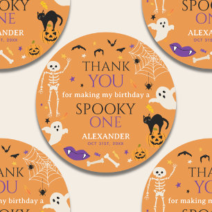 Spooky One Halloween 1st Birthday Thank You Orange Classic Round Sticker