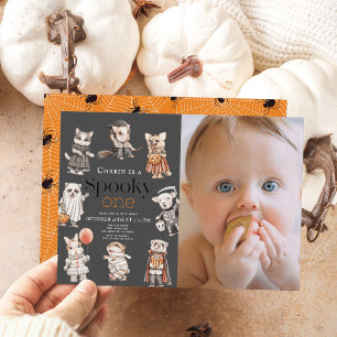 Spooky One Halloween Animals 1st Birthday Photo Invitation