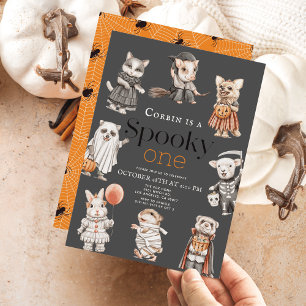 Spooky One Halloween Animals Costumes 1st Birthday Invitation