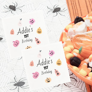 Spooky One   Halloween BDay Napkins   Pink Pumpkin