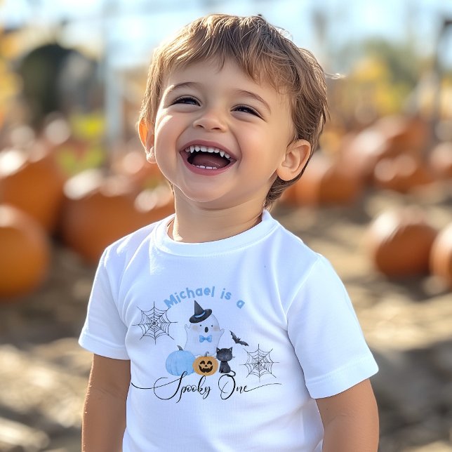 Spooky One Halloween Birthday blue Boo Baby T-Shirt (Creator Uploaded)