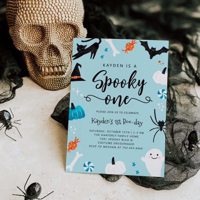 Spooky One Halloween Birthday Blue Invitation (Creator Uploaded)