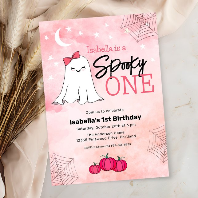 Spooky One Halloween Birthday Girly Ghost Invitation (Creator Uploaded)