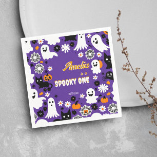 Spooky one Halloween birthday groovy retro daisies Napkin