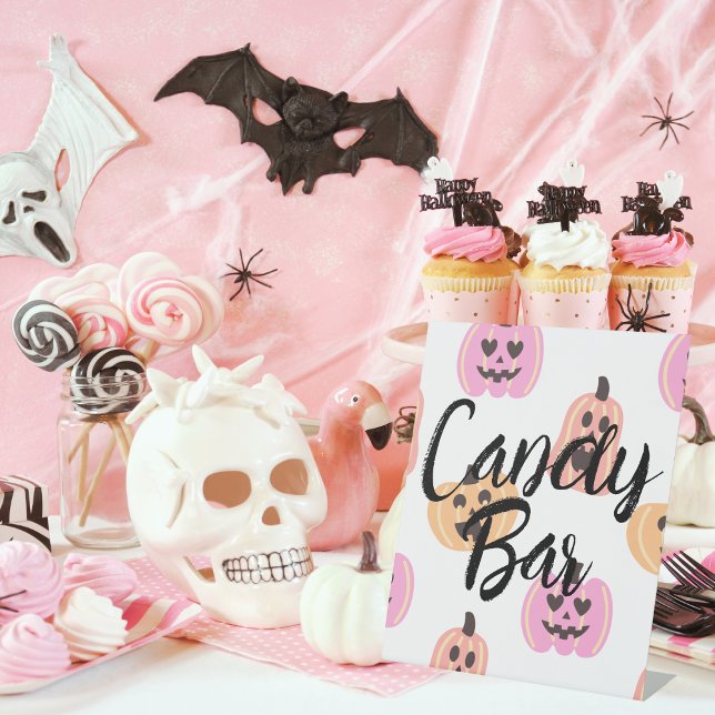 Spooky One | Halloween Birthday | Pink Candy Bar Pedestal Sign (Creator Uploaded)