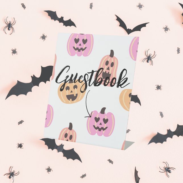 Spooky One | Halloween Birthday | Pink Guestbook Pedestal Sign (Creator Uploaded)